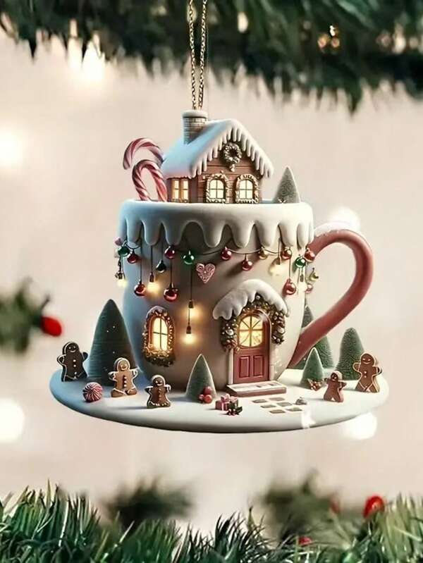 Charming Acrylic 2D Flat Christmas Decorations - Featuring Gingerbread Man And Santa's House, Ideal For Christmas Tree, Car Mirror, Keychain, Backpack And Home Decor