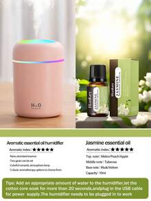 Miniaturowy, kolorowy nawilżacz powietrza do samochodu, pojemność 300 ml, zasilanie USB, czarno-biały i różowy (3 kolory do wyboru), z funkcją zimnej mgły i nastrojowym oświetleniem, 5 rodzajów aromatycznych olejków eterycznych do wyboru. Spray aromaterapeutyczny nadaje się do samochodów, sypialni, salonów, biurek, małych nawilżaczy samochodowych, dekoracji sypialni i prezentów tworzących atmosferę. Służy do codziennego nawilżania powietrza, uzupełniania wody i osuszania. Wymaga podłączenia do prądu.