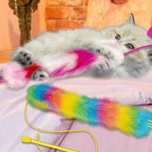 3 Pack Cat Wand Toy, Rainbow Cat Feather Toys With Bells, Teaser Wand With Soft Furry Tail, Interactive Toys For Indoor Cats & Kitten & Kitty - D-黃色&玫紅色-2件 - 查看 2