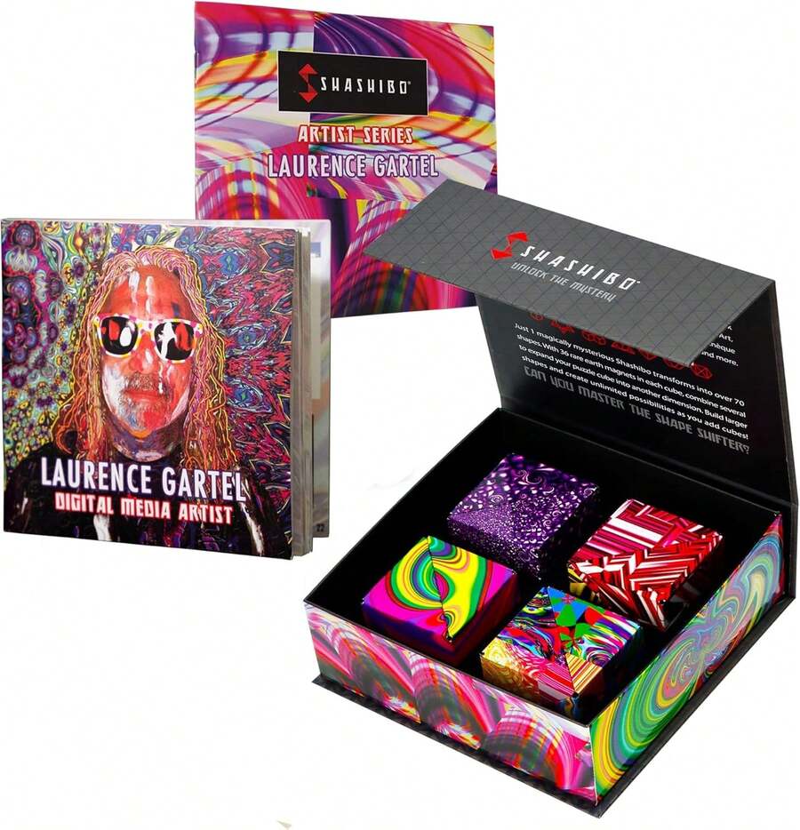 Shashibo Limited Edition Gartel Shape Shifting Box - Award-Winning, Patented Fidget Cube W/ 36 Rare Eartagnets - Designed By Digital Art Pioneer Laurence Gartel (4 Pack),23413076 - 橄欖綠 - 查看 1