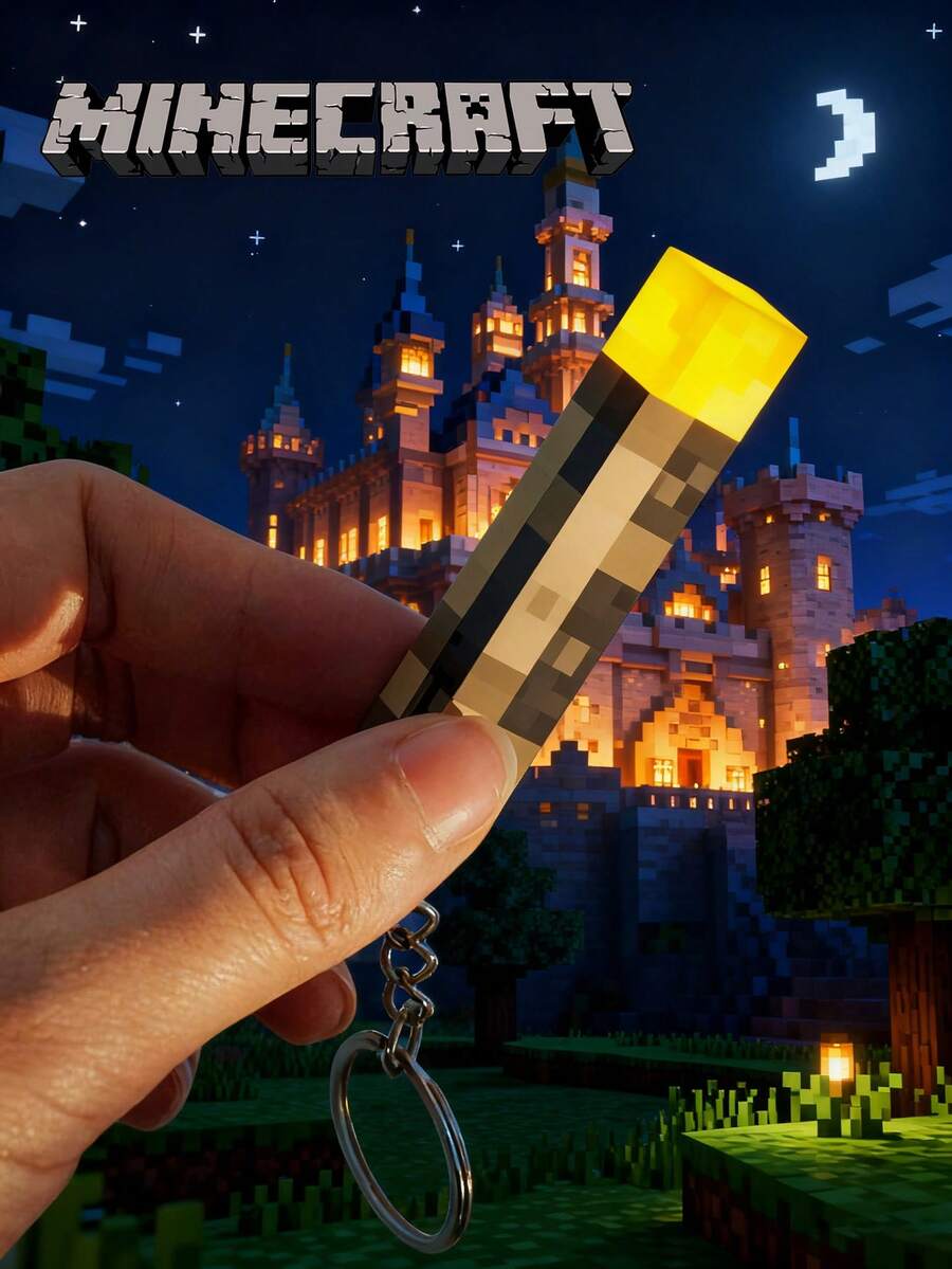 Minecraft Chaveiro decorativo com lanterna de pixel da série Comemorativa, 1 peça, luz noturna, iluminação para aventura ao ar livre, carregamento USB monocromático/sete cores do Minecraft, lanterna com cabo de carregamento, luz noturna, luz decorativa para atmosfera, lanterna, luz ambiente LED para quarto, sala de jogos, corredor, decoração para casa, coleção de presentes de jogos eletrônicos, decoração para festa, presente de Natal