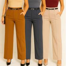Kit 3 Tailored Pantaloon Trousers With Belt - 焦糖色/灰色/米色 - 查看 1