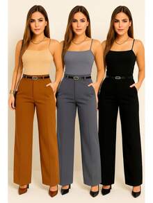 Kit 3 Tailored Pantaloon Trousers With Belt - 焦糖色/灰色/黑色 - 查看 4