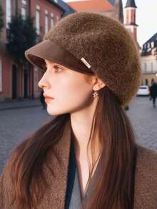 1 pezzo Berretto donna tinta unita autunno/inverno versatile con fodera termica, cappello d'artista vintage alla moda, berretto da giornalaio adatto per uso quotidiano