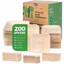 Juego de piezas de vajilla desechable de hoja de palma. Pack para 20 personas. Naturales y biodegradables. No txico. Natural Leaf Tableware - 200 - Ver 2