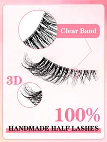Waloshow 7-70 Pairs Professional Wholesale Price Cat Eye Natura Lashes, Half Lashes Manga Cluster Lashes Eye Lashes, Clear Band Fluffy Lashes Wispy Lash Clusters Wispy Fluffy Cat Eye Look Natural Short Accent Lashes End Lashes Corner Eyelashes 3/4 Lashes Reusable Lashes Pack Quick Morning Makeup For School - 粉色 - 查看 4