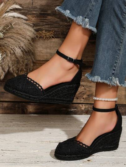 Breathable Slip-On Wedge Sandals With Rope Decor, Fashionable And Comfortable