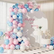82pcs/41pcs Set Of 12inch/10inch Macaron Pink, Macaron Blue, Matte White, Red Glitter, Blue Glitter Latex Balloons, Suitable For Gender Reveal Decorations, Valentine's Day Decorations, Birthday Parties, Baby Showers, Wedding Decorations