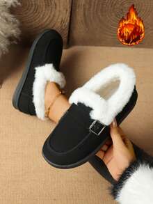 Minimalist -On-On Snow Boots, Women's Black & Brown Suede Boots With Soft Lining And Buckle Decor, Cloud-Like Comfortable Winter Boots,Fur Boots - Black - View 1