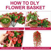 1/2/4 piezas Guirnaldas colgantes de Campanilla de la mañana artificial resistente a los rayos UV con hojas de eucalipto falsas - Decoración de flores de plástico versátil para el hogar, al aire libre, jardín, boda - Adornos florales de margarita para todo el año para diversos tipos de habitaciones - Sin contenedor, perfecto para mejórate pronto, fiestas: Navidad, Halloween, Acción de Gracias, San Valentín, Día de la Madre - Rojo - Ver 3