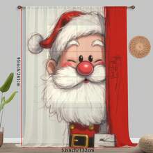 1 perdea decorativă cu model de desene animate Moș Crăciun, realizată din material de tifon, potrivită pentru decorarea ferestrelor în dormitoare, camere pentru copii, camere cu tematică de Crăciun etc., potrivită pentru stiluri de casă pline de atmosferă de Crăciun, cum ar fi stilul de sărbătoare pentru copii, stil cald și drăguț, perdele montate pe stâlp, ușor de instalat