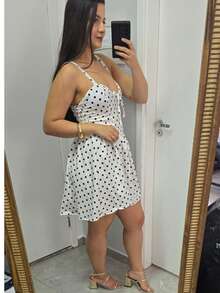 Women's Short Dress, Polka Dot Romper, Straps, Polka Dot Print, Gringa Fashion - 白色 - 查看 4