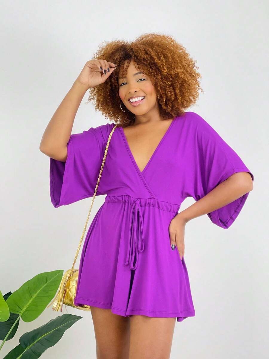Women's Batwing Sleeve Jumpsuit Simple Casual Elegant Asymmetrical - 紫色 - 查看 1