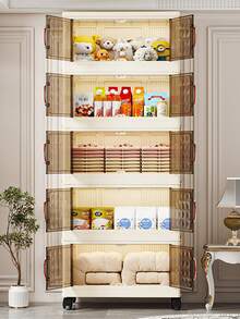 1pc 50cm/19.69in Wide Folding Storage Cabinet, Clothes Closet Storage Box, Portable Wardrobe, Double Door Folding Box, 1-6 Layers Optional, Thickened Double Door With Wheels Storage Cabinet, Home Use No-Installation Organizer Rack, Organize Clothes & Toys Plastic Folding Storage Cabinet