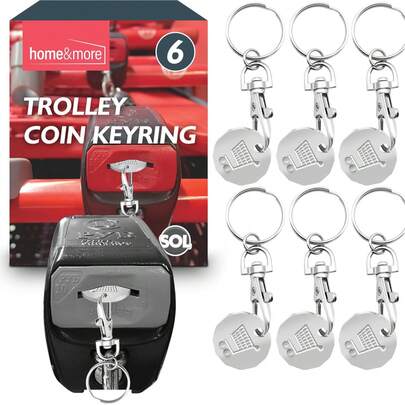  SOL 6pk Trolley Coin Keyring UK Set Shopping Trolley Token Keyring Trolley Tokens For Supermarket Cart Trolley Key New Pound UK Coin Trolley Token Trolly Shopping Coin Trolley Coin Key Ring, One Size