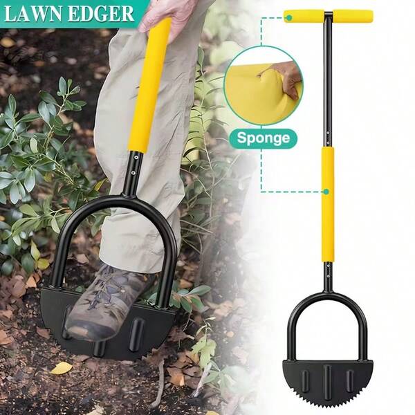 Saw-Tooth Edger Lawn Tool, Half Moon Lawn Edger With T-Grip, Sidewalk Grass Long Handled Step Edger