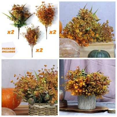 6 paquetes de flores artificiales de otoo, decoraciones de otoo, hojas vegetales, arbustos para Accin de Gracias, hogar, cocina, habitacin, granja, arreglos florales para interiores y exteriores,