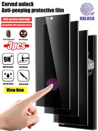3 Stücke gebogener unzerbrechlicher Anti-Spion gehärteter Glasbildschirmschutz, kratzfest, stoßfest, geeignet für Galaxy Note8/9/10/20/S8/S9/S10/S20/S21/S22/S23/S24/S25 Ultra/Galaxy S25 Edge Serie, einfache Montage, Datenschutz, keine Blasen, fingerabdruckresistent, tolles Geschenk zu Geburtstag, Ostern, Tag, Weihnachten, für Familie, Freunde