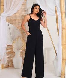 DUNE JUMPSUIT Beach Polyester No Jumpsuit Holidays Holiday Wedding All - 黑色 - 查看 3