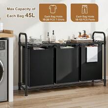 Dynus Laundry Basket 135L 3 Section Pull Out Laundry Clothes Hamper With Large Top Shelf Laundry Sorter With 3 PullOut And Removable Bags For Laundry Room Bedroom Bathroom And Dorm Black