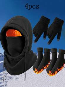 3/4pcs Set Winter Essentials: Touch Screen Gloves, Thick Lined Socks, Double-Layer Windproof Balaclava Hat With Ear Covers, Warm And Cold-Resistant, Suitable For Outdoor Activities, Winter Clothing Accessories Hat Gloves Socks Combo Set