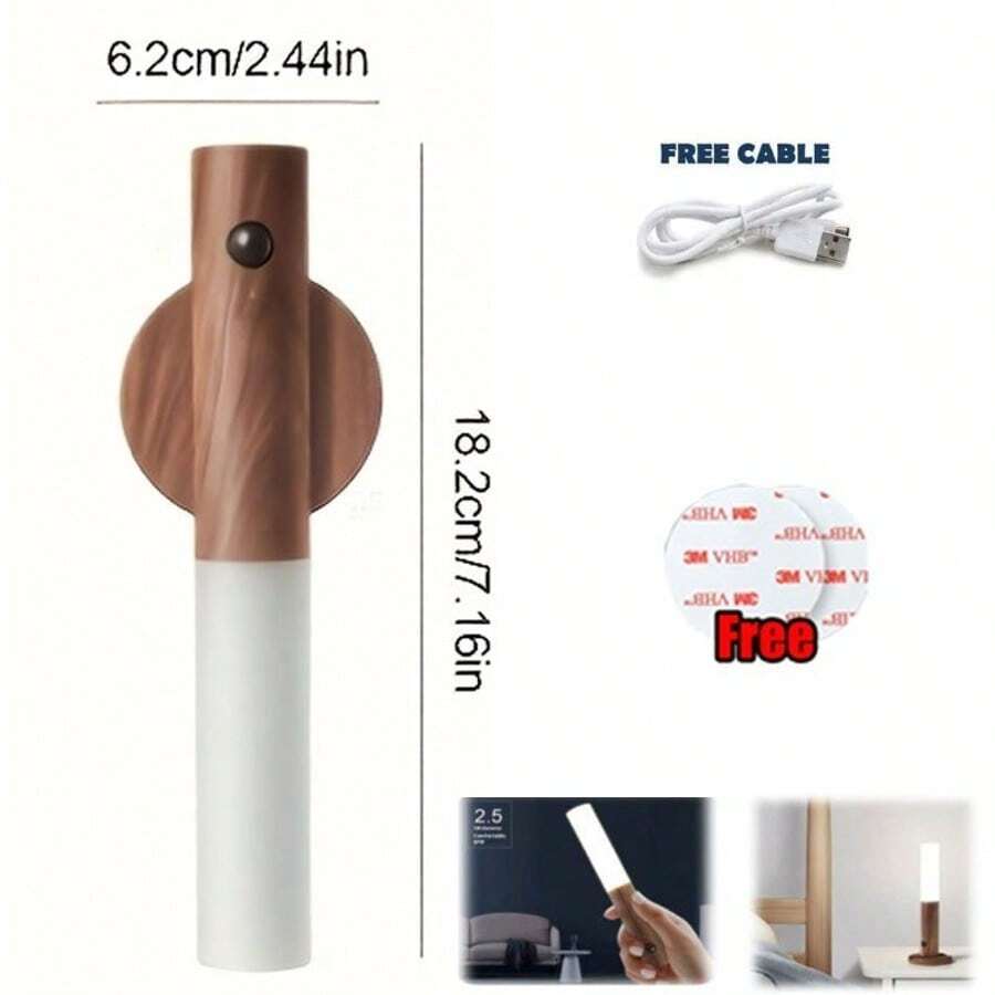 Intelligent Night Light Human Body Induction, Rechargeable LED Corridor Cabinet Wall Light, Household Bathroom Wall Induction - Walnut-acrylic*1 - View 1