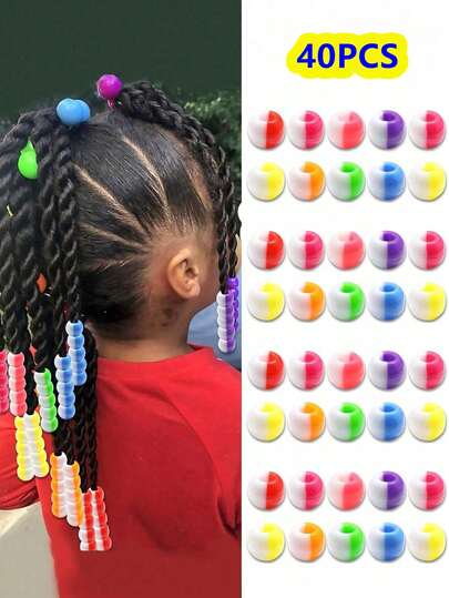 40颗彩色发珠，辫子发饰，独特可爱圆形亚克力珠，女孩发饰