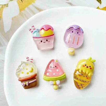 Set da 4 pezzi di accessori in resina all'ingrosso, decorazioni per gel e creme fatte a mano, fermagli per capelli, calamite per frigorifero, nuove calamite per frigorifero a forma di gelato fluorescente per l'estate