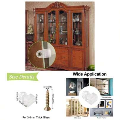 Glass Panel Clip, 24 Pack Round Glass Retainer Clips Kit Plastic Glass Cabinet Clamps Mirror Clips Window Dressing Hardware With Screws Storage Box 3 - 4mm Thick Glass