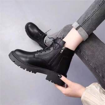 2025 秋冬女士切尔西靴，粗跟，保暖内衬，圆头，弹性，英伦风格，百搭皮靴