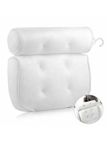 1pc Bathtub Pillow, Neck And Back Support, 4D Mesh Bath Pillow With 6 Suction Cups And Hooks, Bathroom Accessories, Comfortable Bathing, Bath Sponge, Body Scrub, Bathroom Set, Bathroom Accessories Set, Bath Sponge, Bath Gloves - White - View 6