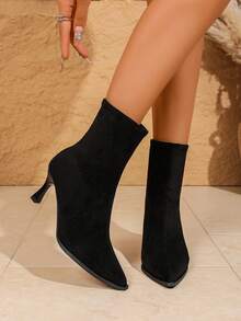 2025 Autumn/Winter Pointed Toe Slim Heel Sexy Ankle Boots For Women, Black Suede High Heel Sock Boots, Elastic Slim Fit Boots