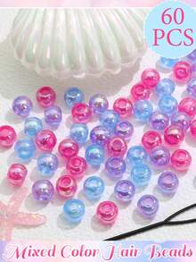 Set de 60 piezas de gomas para el cabello con cuentas de colores caramelo, accesorios con estilo callejero lindo y punk para niñas - Multicolor - Ver 9