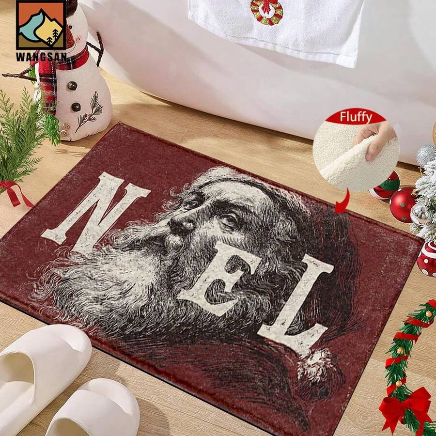 1 pieza Alfombra de baño con patrón retro de Papá Noel, hecha de cachemir sintético y decorada con peluche, adecuada para baños, entradas, cocinas y decoraciones navideñas. Se puede lavar a máquina y es un gran regalo.