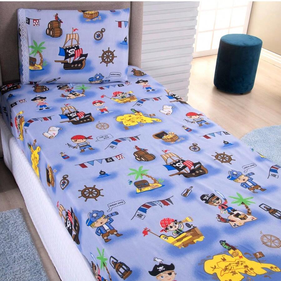 2-Piece Single Bed Sheet Set With Children's Prints - Pirates - View 1