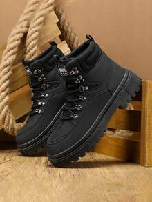 New High-Top Versatile Boots, Leather Shoes, Work Boots, Casual Boots With Zipper, Popular High-Top Big Head Leather Boots, Size 39-46 - Black - View 9