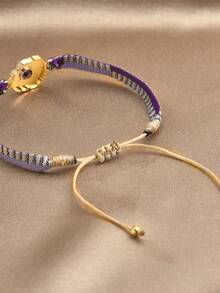 1pc Bohemian 18K Gold Plated Cubic Zirconia Braided Adjustable Bracelet For Women