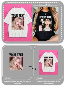 Camiseta de cuello redondo de corte holgado con foto y texto personalizado para mujeres, talla grande, adecuada para cumpleaños, Día de San Valentín, Navidad, fiestas, aniversarios, uniformes corporativos - Blanco - Ver 5