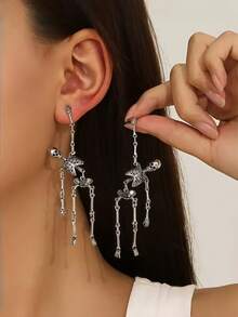 Punk Halloween Earrings For Women, Spooky Skull Skeleton Dangle Earrings For Women, Drop Earring,Scary Halloween Party Earring For Halloween Accessories