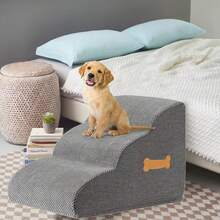 3Step Dog Stairs Pet For Bed Sofa Cats Ladder Ramp With Removable Cover Portable - Grey - View 2