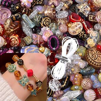 30g+3捆复洛克风格亚克力带孔珠，混合颜色，适合DIY珠宝制作，可用于制作手链和项链