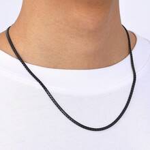¡RecomendadoFiusem - Cadenas planas negras para hombre, cadena de acero inoxidable de 2.5/3/4/4.5/5 mm, collares para hombres y mujeres de 16-28 pulgadas¡Top de Temporada - Negro 5MM - Ver 9