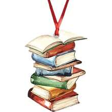 1Pcs Multicolour Book Stack Ornament For Christmas Tree Book Lover Pendant Decoration Decorative Hanging Ornaments For Car Rearview Mirror Charm Flat Hanging Ornament Xmas Festival - Perfect For Holiday Home Decor Gift Idea And Festive Seasonal Display