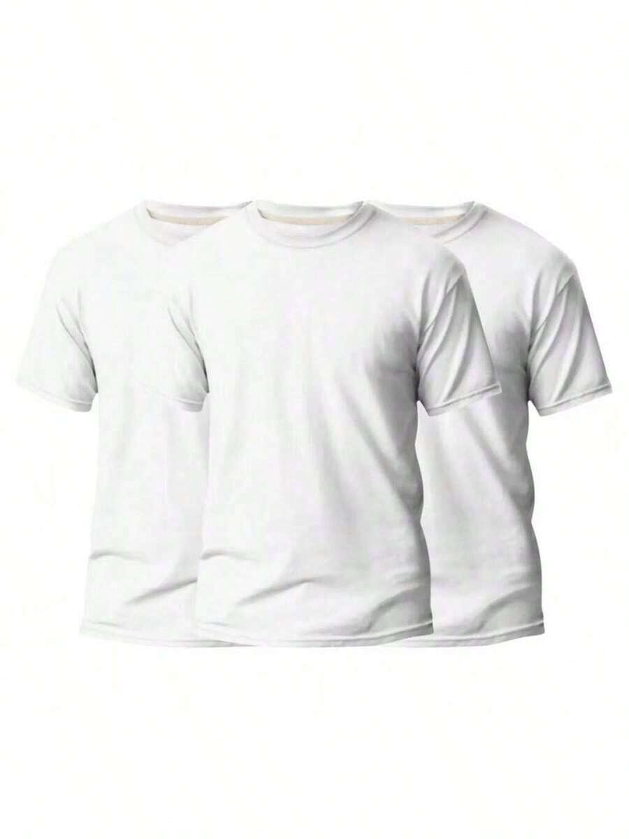 KIT 3 Basic Plain Men's T-Shirts 100% Cotton 30.1 - 白色+白色+白色 - 查看 1