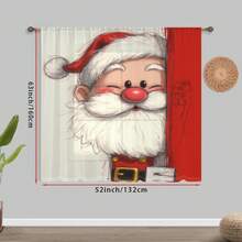 1 perdea decorativă cu model de desene animate Moș Crăciun, realizată din material de tifon, potrivită pentru decorarea ferestrelor în dormitoare, camere pentru copii, camere cu tematică de Crăciun etc., potrivită pentru stiluri de casă pline de atmosferă de Crăciun, cum ar fi stilul de sărbătoare pentru copii, stil cald și drăguț, perdele montate pe stâlp, ușor de instalat