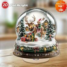 2D Flat, 360° Rotating Snow Globe With Enchanting Winter Forest Scene, Delicate Snowflakes And Warm Lighting - Polyester, No Electricity Required - Suitable For Holiday Home Decor Or Unique Gift, Snow Globe Christmas Decoration, Holiday Room Decor, Classic Decorative Style, 2D Flat