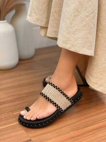 Women's Sandal Slipper Comfortable Briken Soft Fabric Strap Immediate Shipping - 黑色 - 查看 1