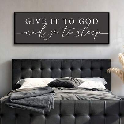1 pieza Póster de lienzo minimalista retro sin marco "Entrégaselo a Dios y ve a dormir", arte de pared cristiano, decoración de pared para dormitorio, versículo bíblico, impresión de arte de pared para dormitorio principal, sala de estar, regalo