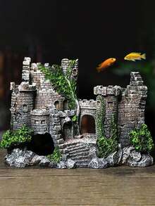 1件复古城堡水族箱装饰品 - 手工树脂鱼缸摆件 - 增添一丝怀旧魅力 - 彩色 - 查看 1