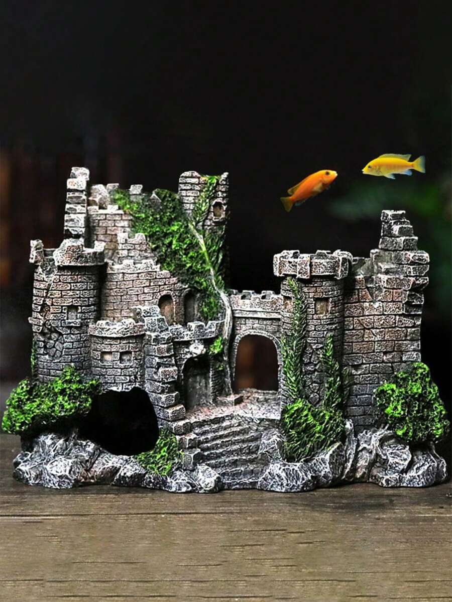 1件复古城堡水族箱装饰品 - 手工树脂鱼缸摆件 - 增添一丝怀旧魅力 - 彩色 - 查看 1